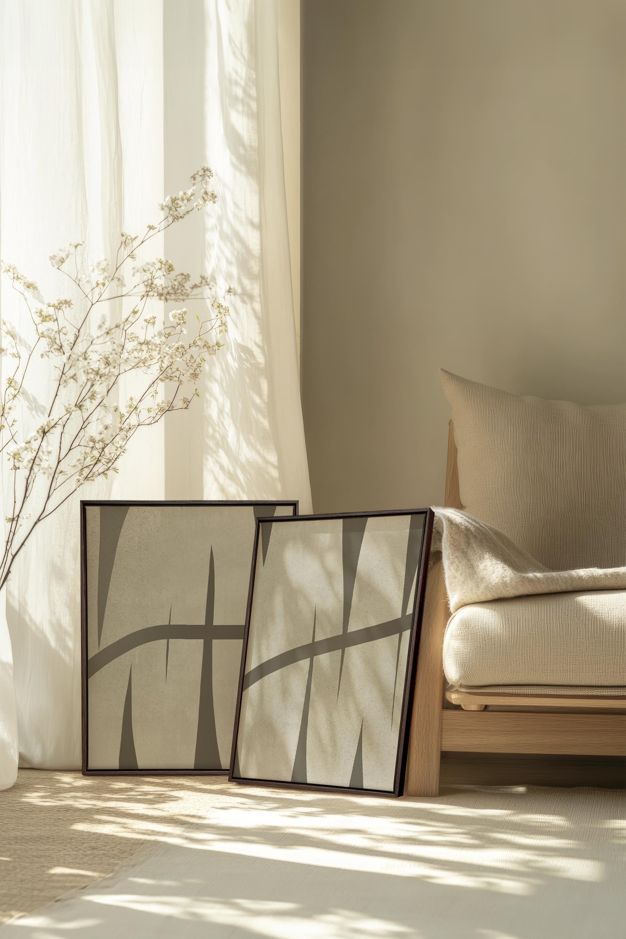 OLEKA CANVAS - INTERTWINE DUO, 2 Oeuvres sur toile étirée, encadré Brun Noyer