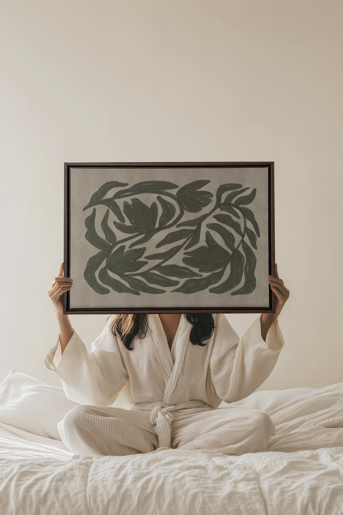 OLEKA CANVAS - DANSE VÉGÉTALE, Oeuvre sur toile étirée, encadré Brun Noyer