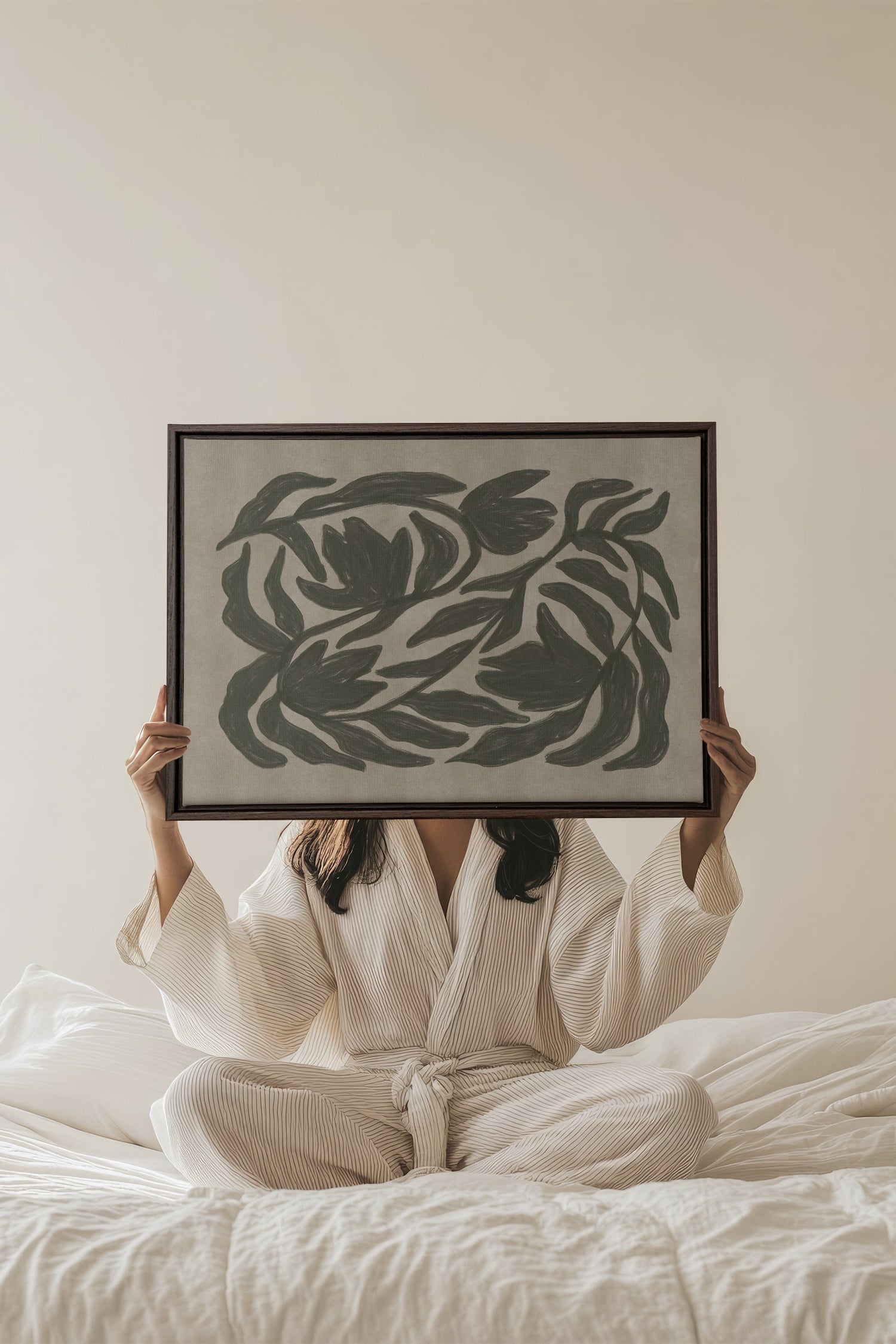 OLEKA CANVAS - DANSE VÉGÉTALE, Oeuvre sur toile étirée, encadré Brun Noyer