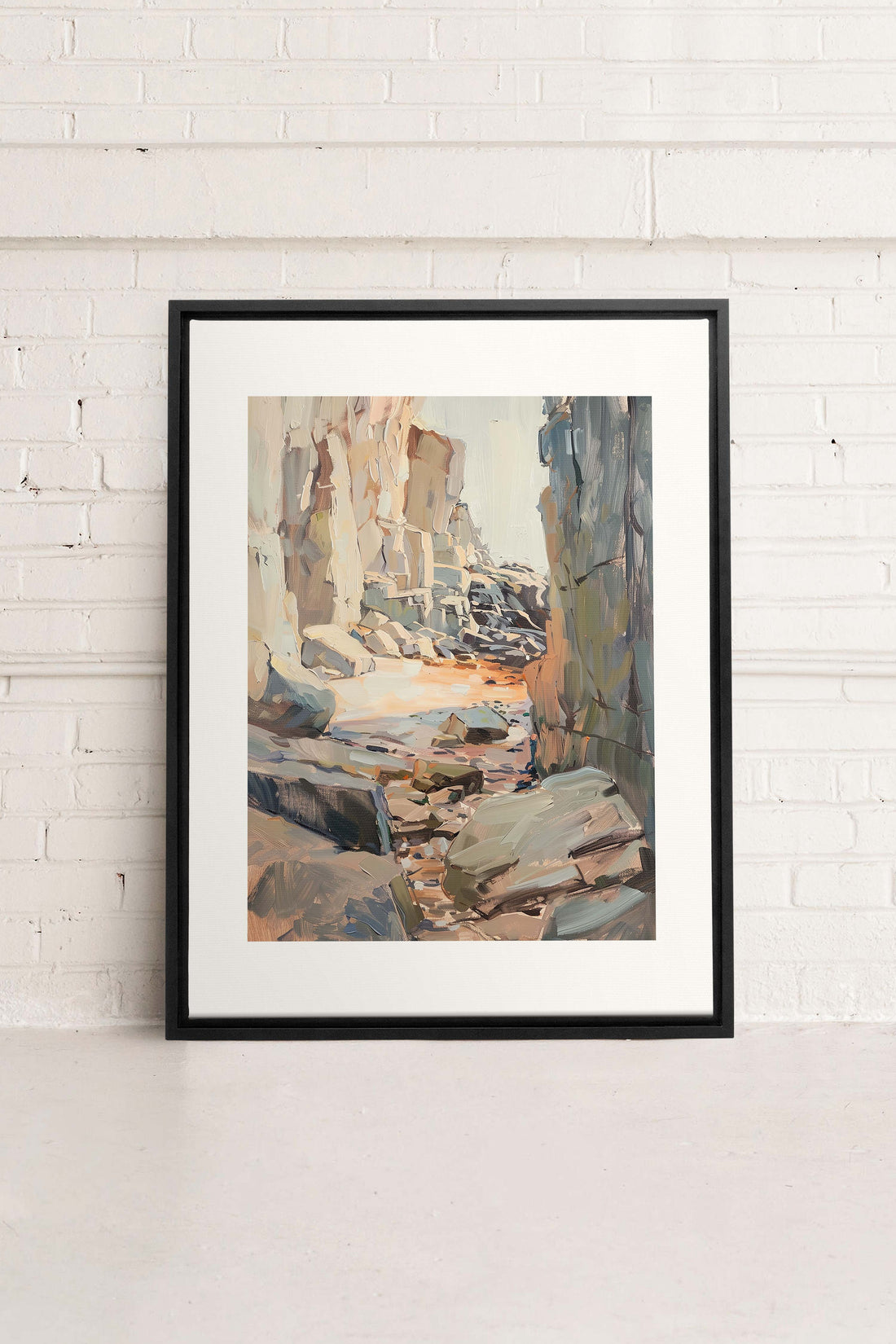 ROCKY PATHWAY, Artwork on stretched canvas, framed in black
