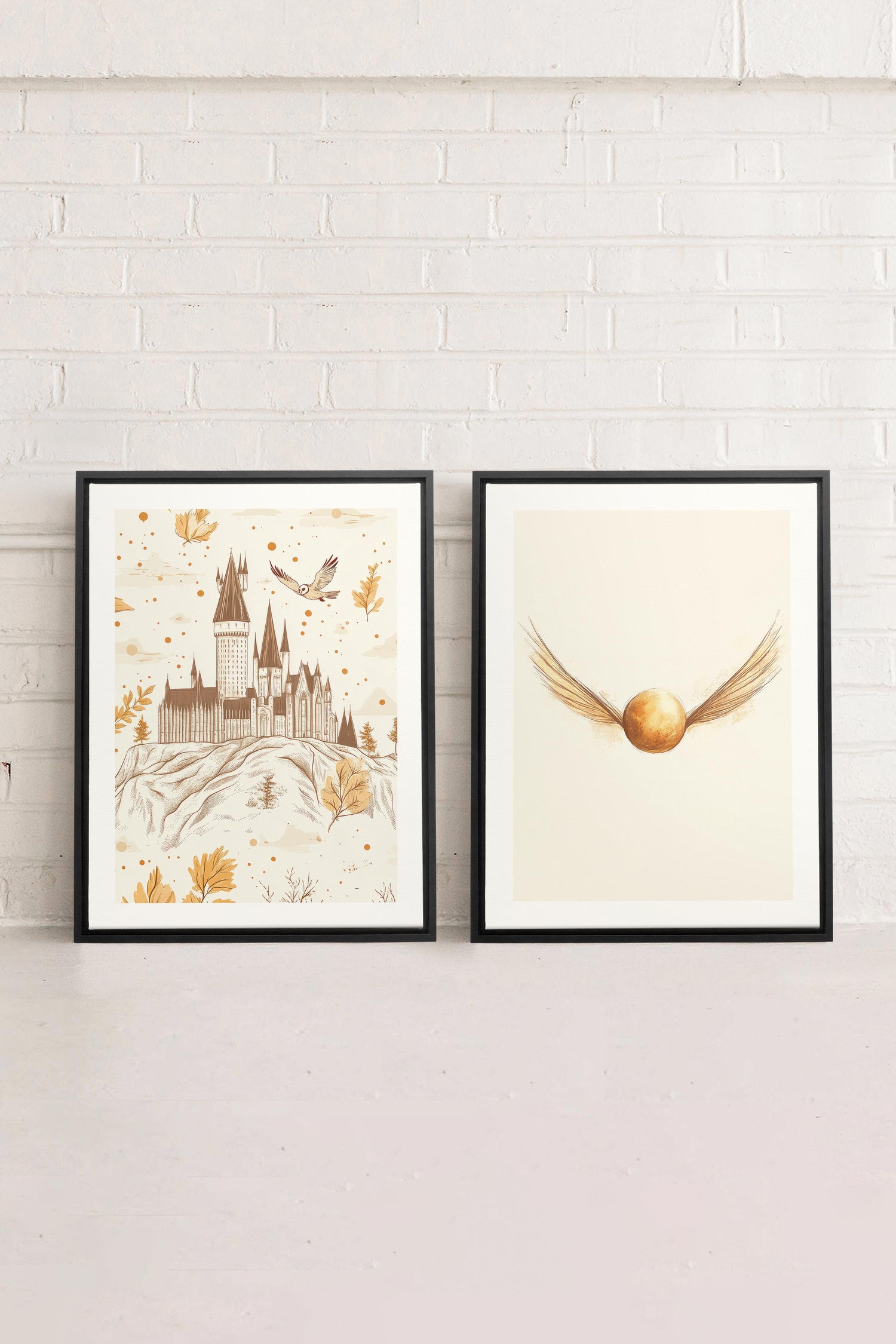 OLEKA CANVAS - GOLDEN WINGS DUO, 2 Oeuvres sur toile étirée, encadré Noir