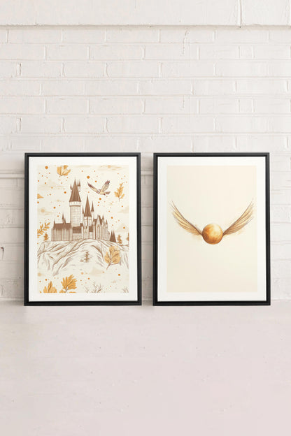 OLEKA CANVAS - GOLDEN WINGS DUO, 2 Oeuvres sur toile étirée, encadré Noir