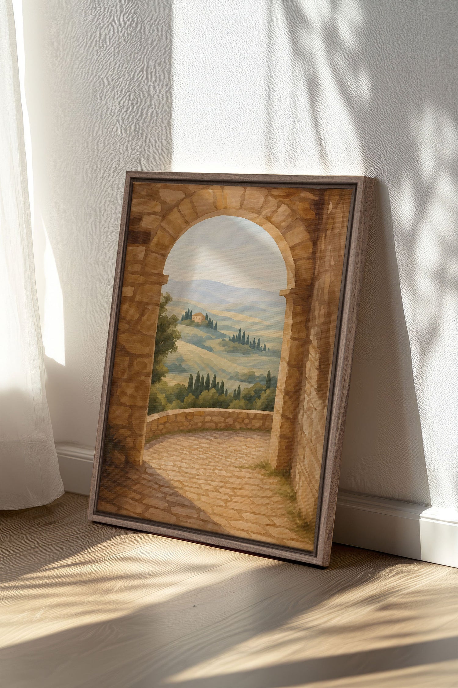 OLEKA CANVAS - CHEMIN DORÉ, Oeuvre sur toile étirée, encadré Brun Chêne