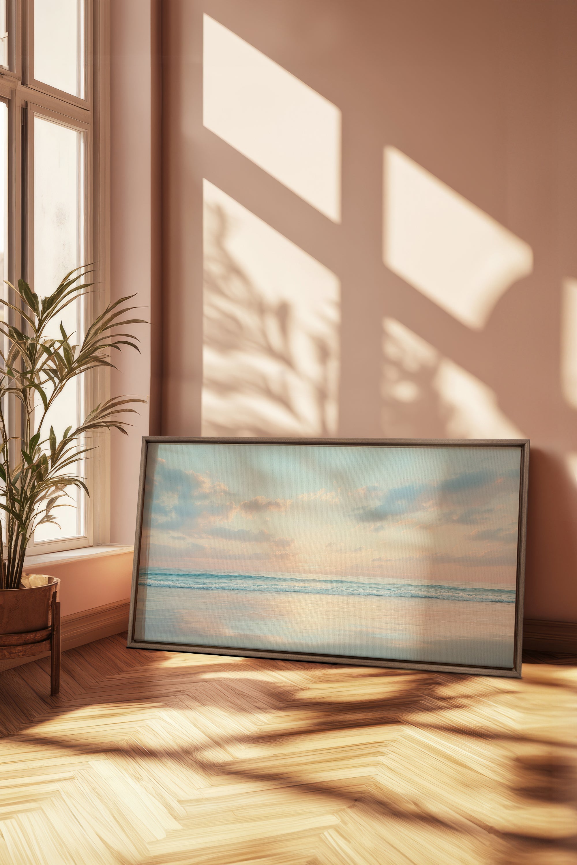 OLEKA CANVAS - DAWN OF PEACE, Oeuvre sur toile étirée, encadré Brun Chêne