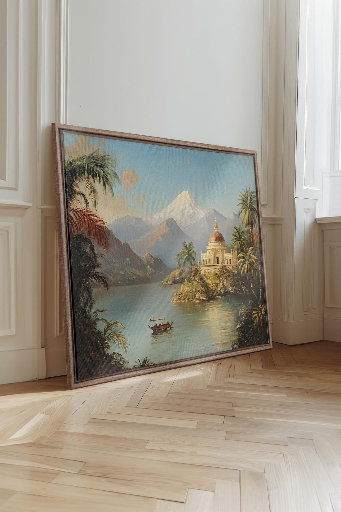 OLEKA CANVAS - PALACE BY THE LAKE, Oeuvre sur toile étirée, encadré Brun Chêne