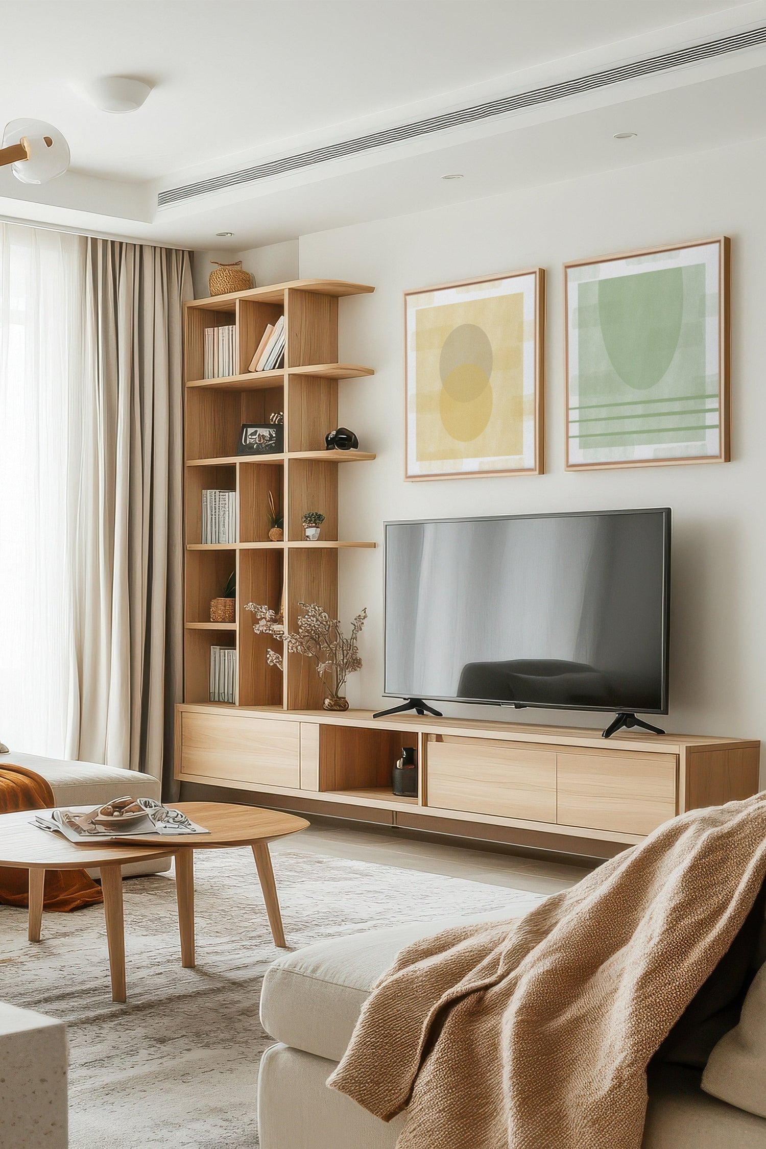 OLEKA CANVAS - DUO ÉQUILIBRE ESTIVAL, 2 Oeuvres sur toile étirée, encadré Naturel Clair