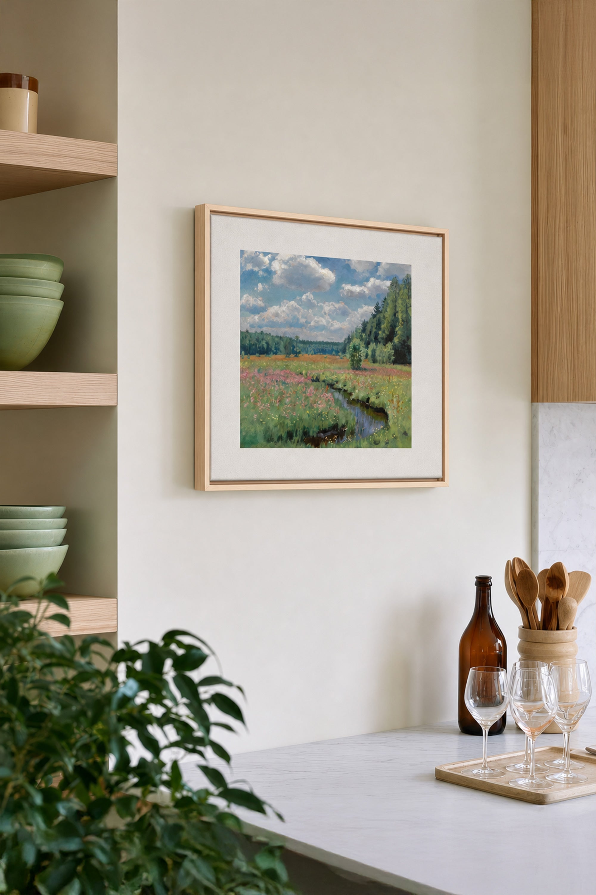 RUISSEAU FLEURI, Oeuvre sur toile étirée, encadré Naturel Clair