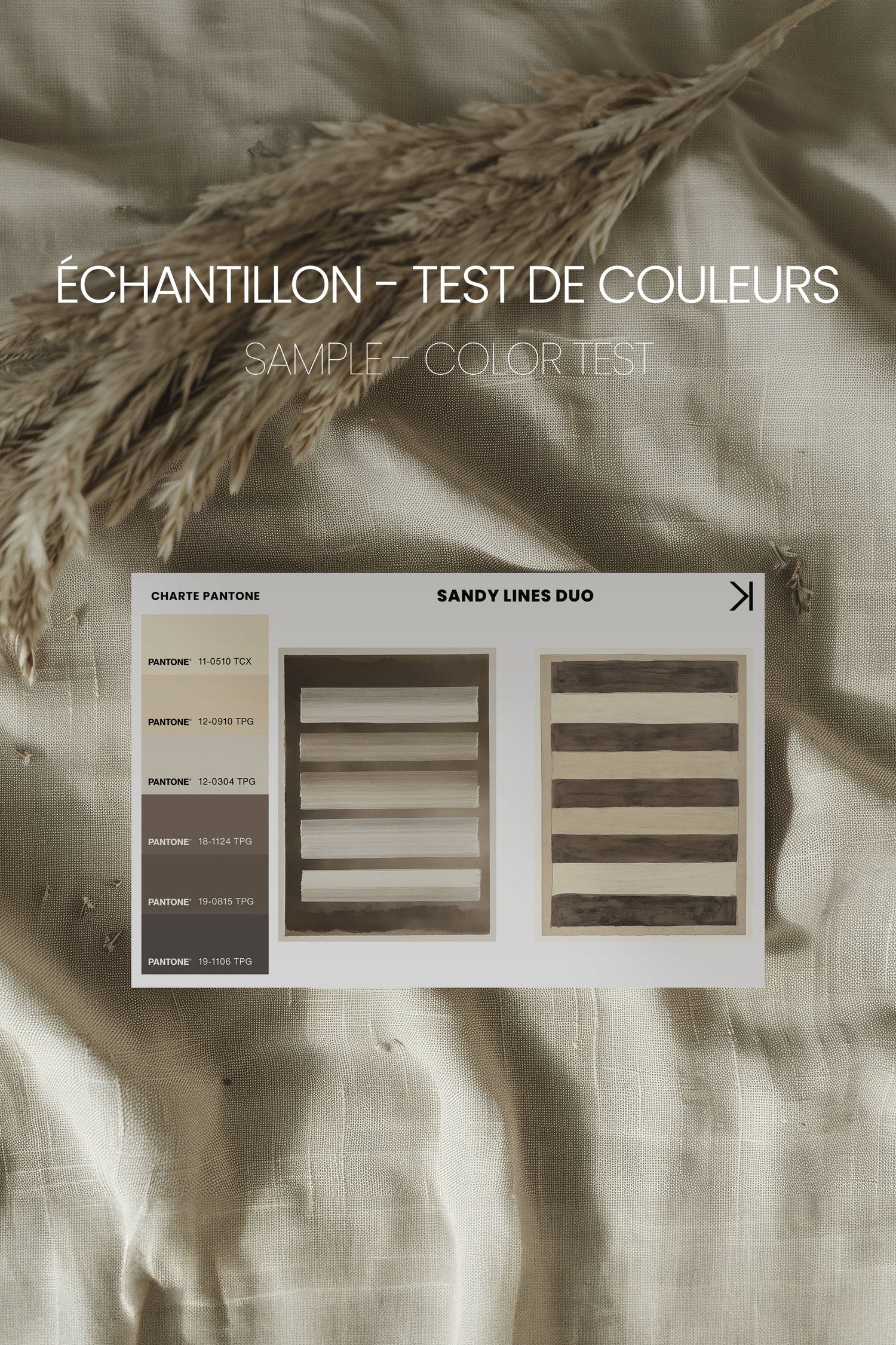 OLEKA CANVAS - SANDY LINES DUO, 2 Oeuvres sur toile étirée, encadré Brun Chêne