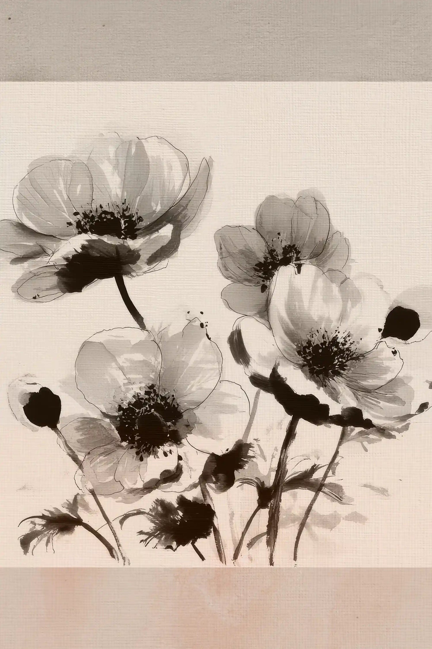 FLORAL PRESENCE, Rigid Canvas Artwork, Framed in Vintage Silver