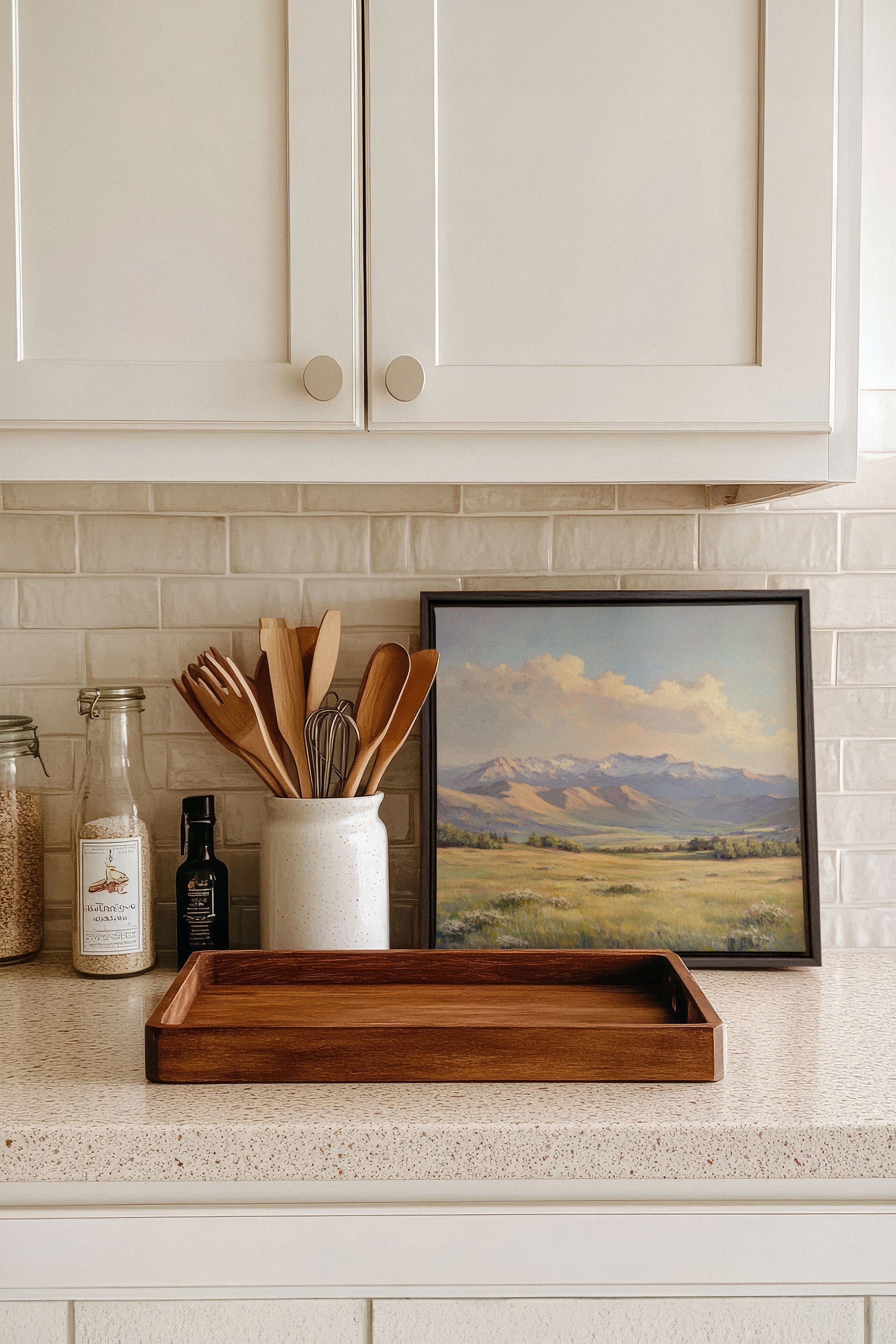 OLEKA CANVAS - VALLEY OF LIGHT, Oeuvre sur toile étirée, encadré Brun Noyer