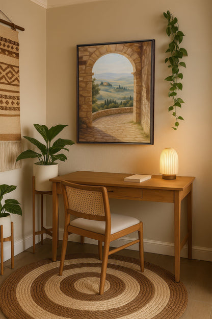 OLEKA CANVAS - CHEMIN DORÉ, Oeuvre sur toile étirée, encadré Brun Noyer