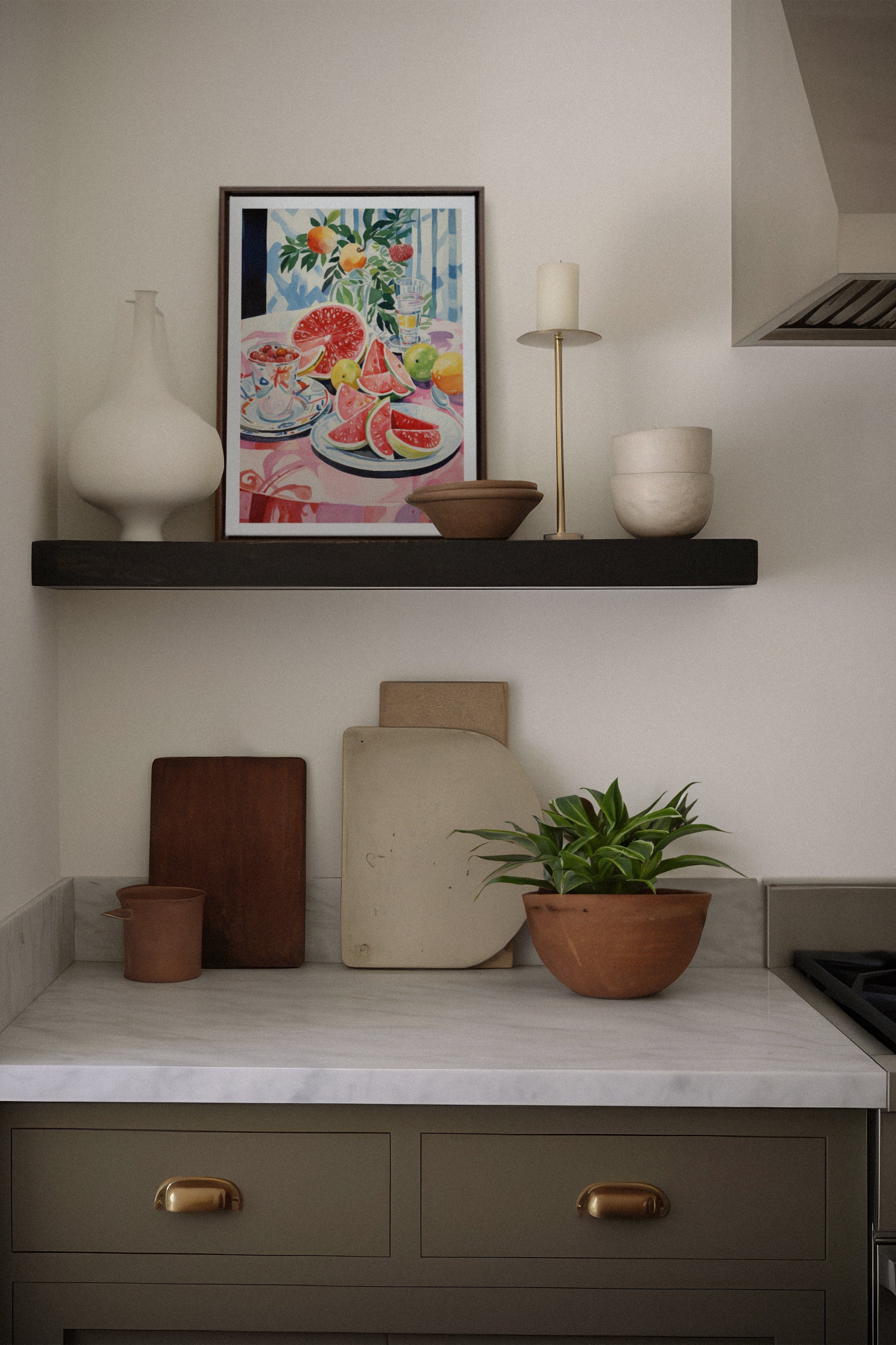 OLEKA CANVAS - MELON OASIS HARVEST, Oeuvre sur toile étirée, encadré Brun Noyer