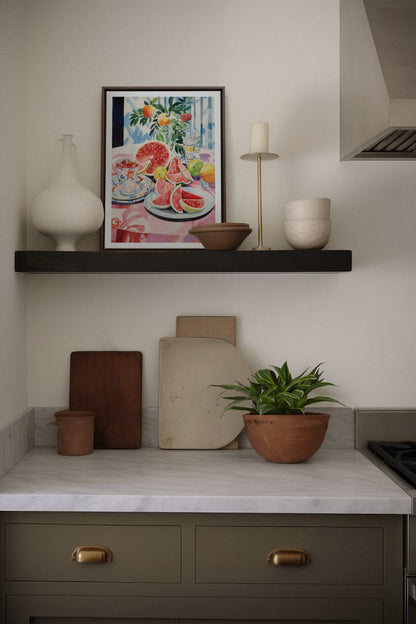 OLEKA CANVAS - MELON OASIS HARVEST, Oeuvre sur toile étirée, encadré Brun Noyer