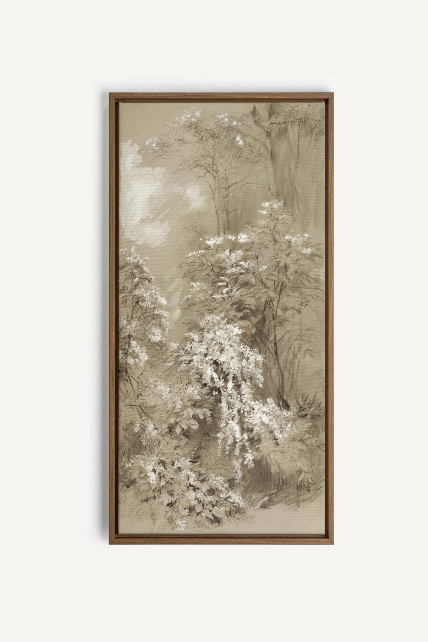 JARDIN OUBLIÉ, Artwork on stretched canvas, Oak Brown frame