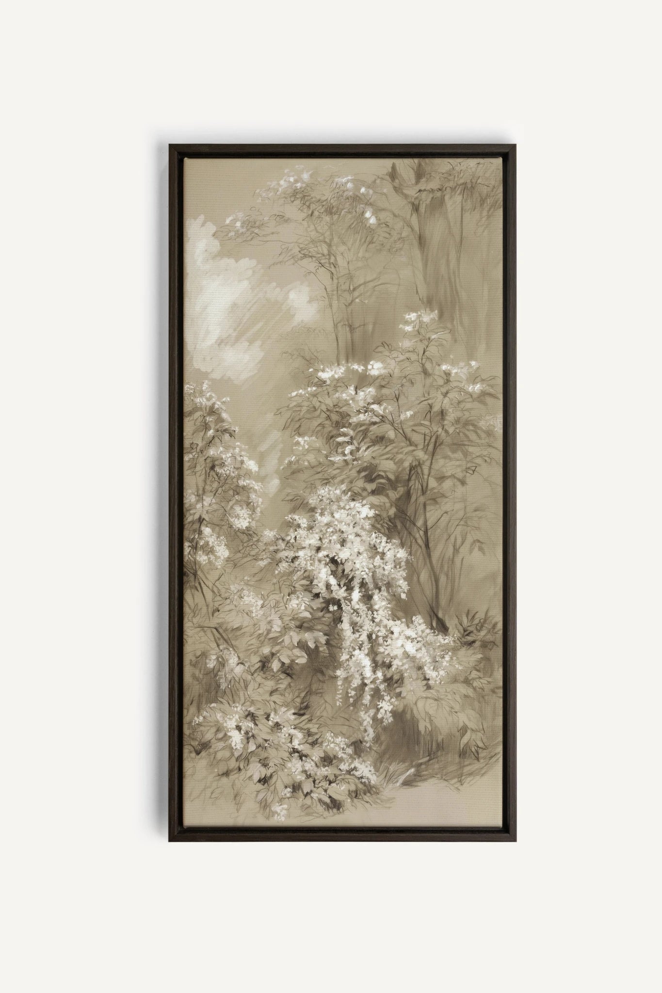 JARDIN OUBLIÉ, Artwork on stretched canvas, Walnut Brown frame