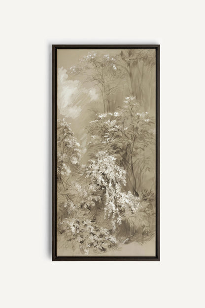 JARDIN OUBLIÉ, Artwork on stretched canvas, Walnut Brown frame