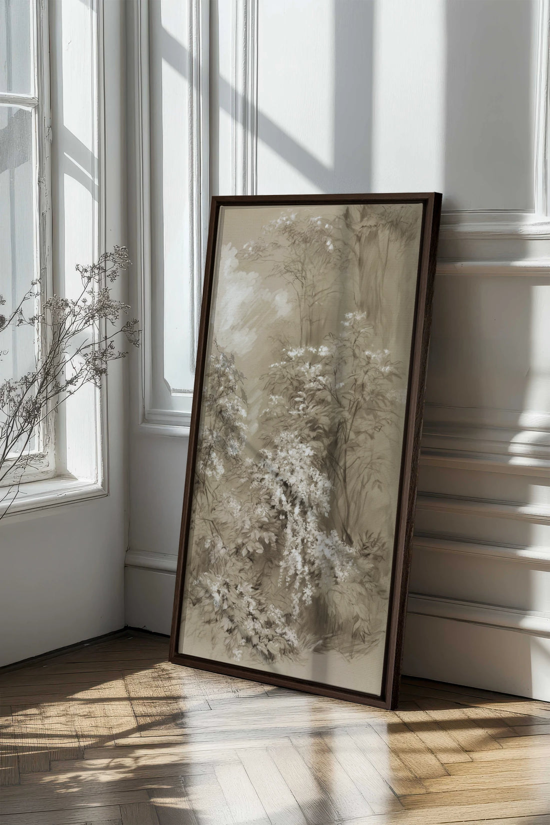 JARDIN OUBLIÉ, Artwork on stretched canvas, Walnut Brown frame