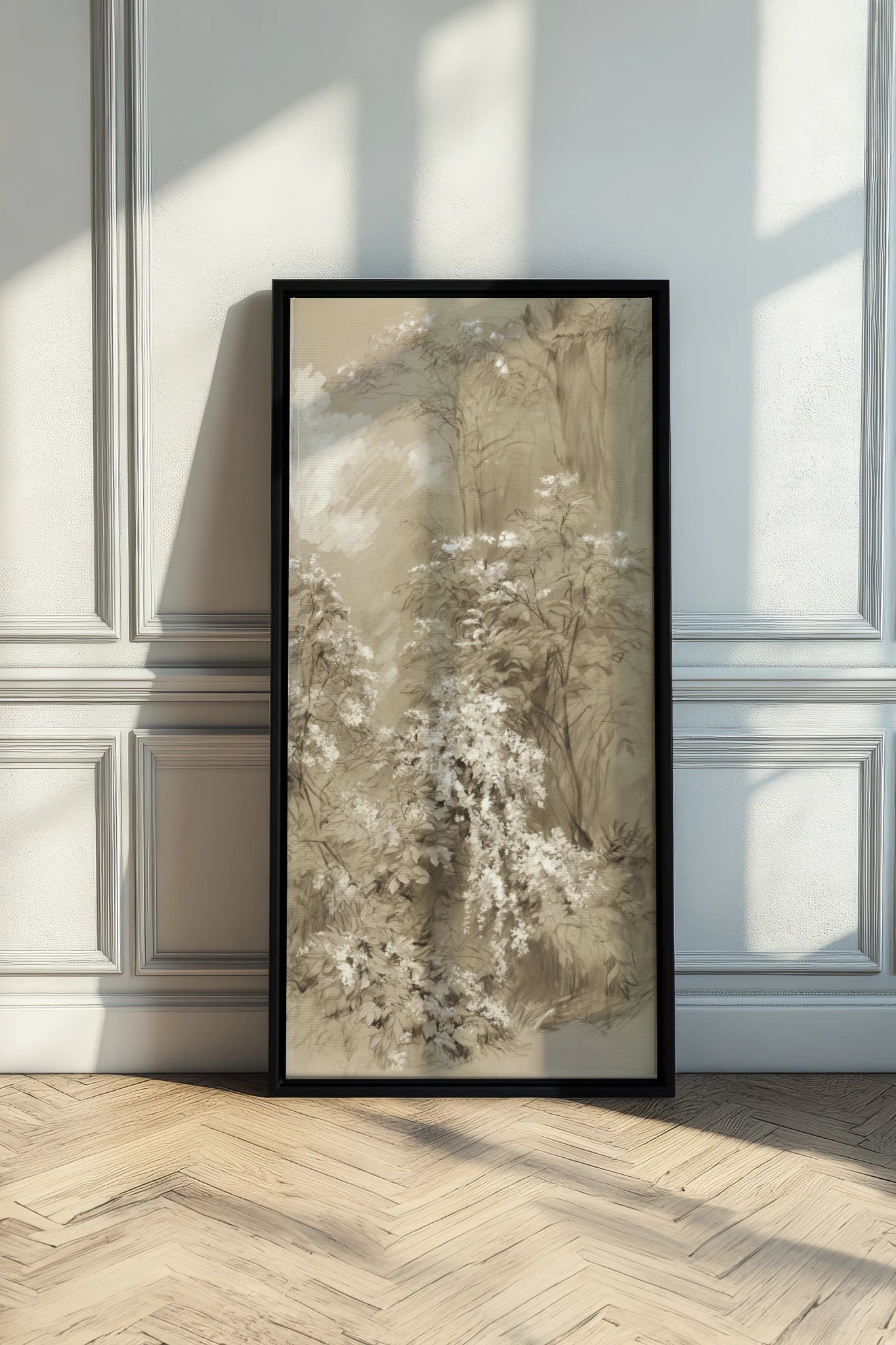 JARDIN OUBLIÉ, Artwork on stretched canvas, Black frame