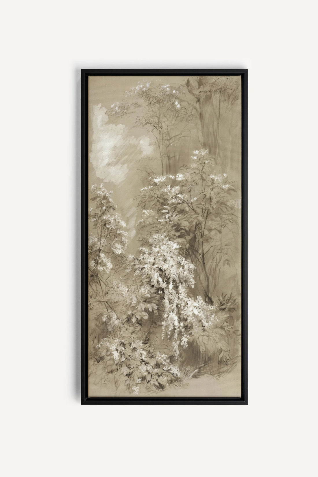 JARDIN OUBLIÉ, Artwork on stretched canvas, Black frame