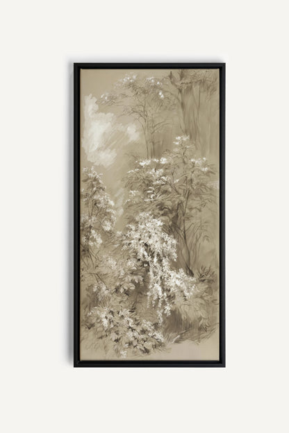JARDIN OUBLIÉ, Artwork on stretched canvas, Black frame