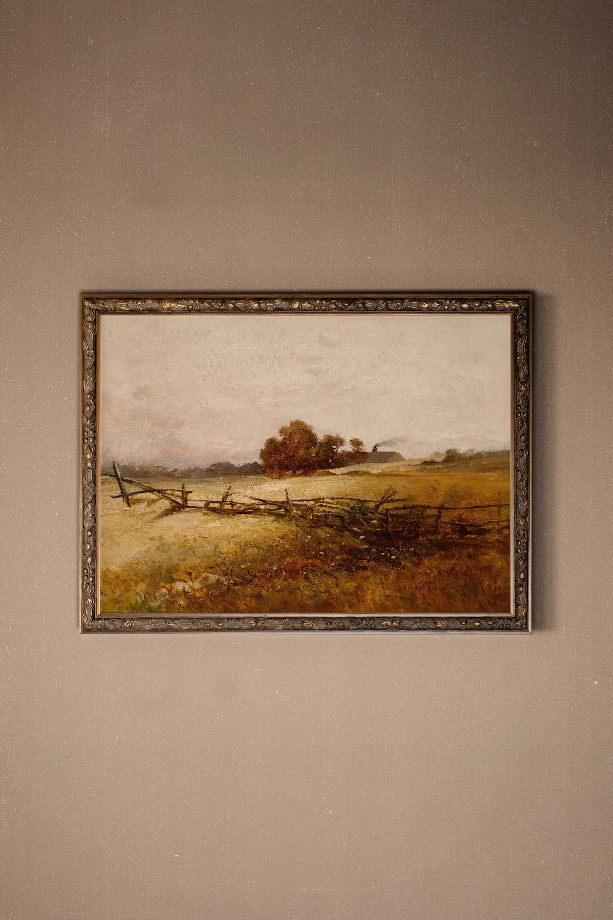 GOLDEN FIELDS, Artwork on stretched canvas, framed Vintage Bronze