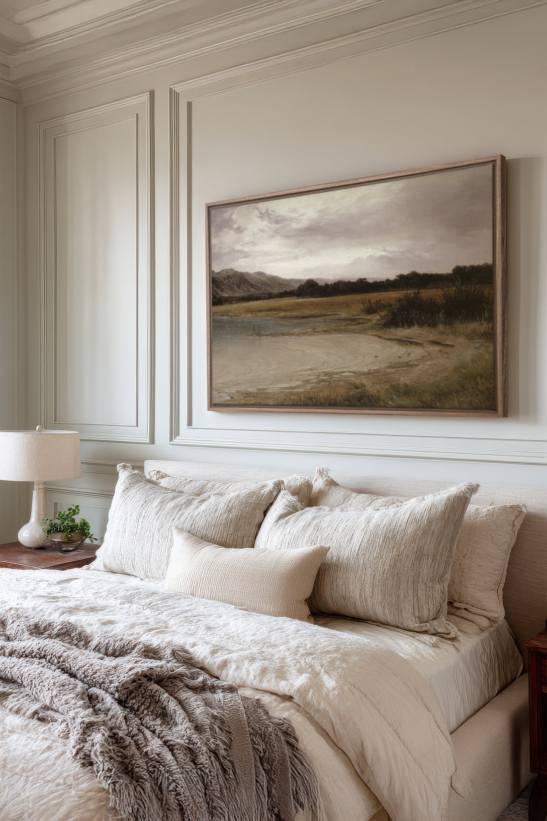 GREY MEADOW, Oeuvre sur toile étirée, encadré Brun Chêne