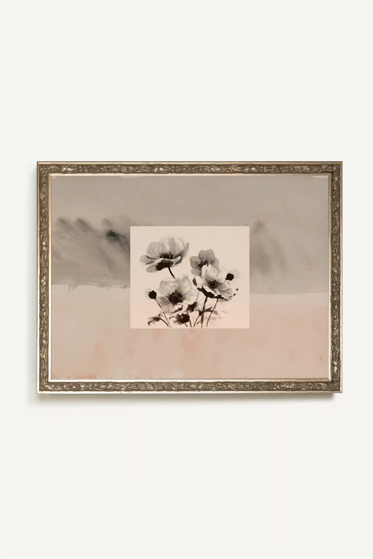 FLORAL PRESENCE, Rigid Canvas Artwork, Framed in Vintage Silver