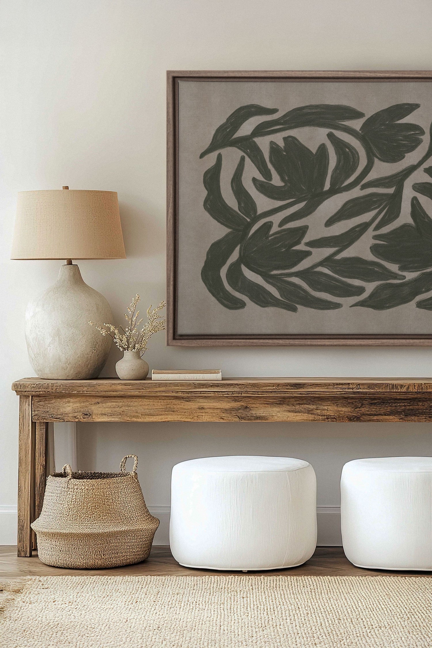 OLEKA CANVAS - DANSE VÉGÉTALE, Oeuvre sur toile étirée, encadré Brun Chêne