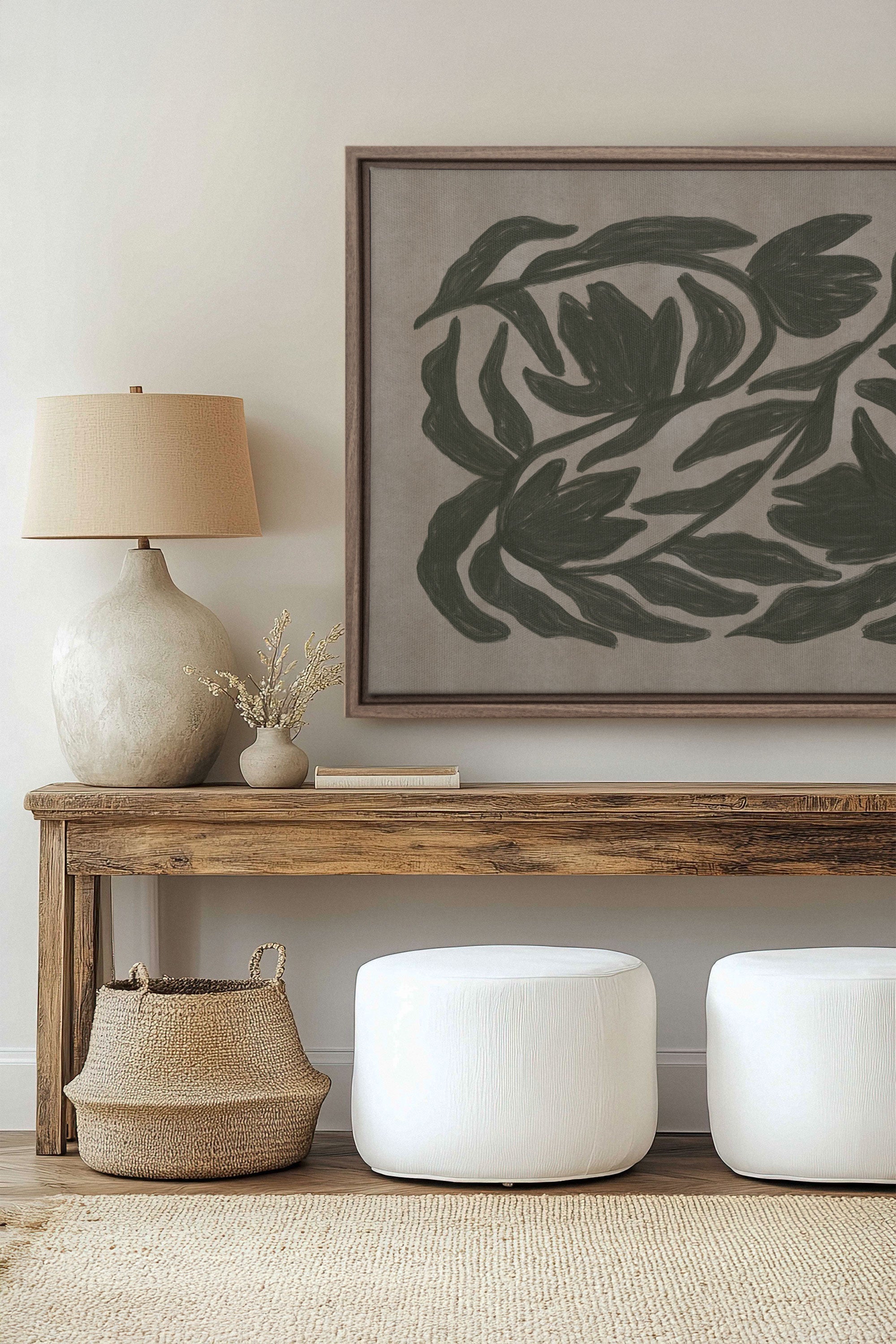 OLEKA CANVAS - DANSE VÉGÉTALE, Oeuvre sur toile étirée, encadré Brun Chêne