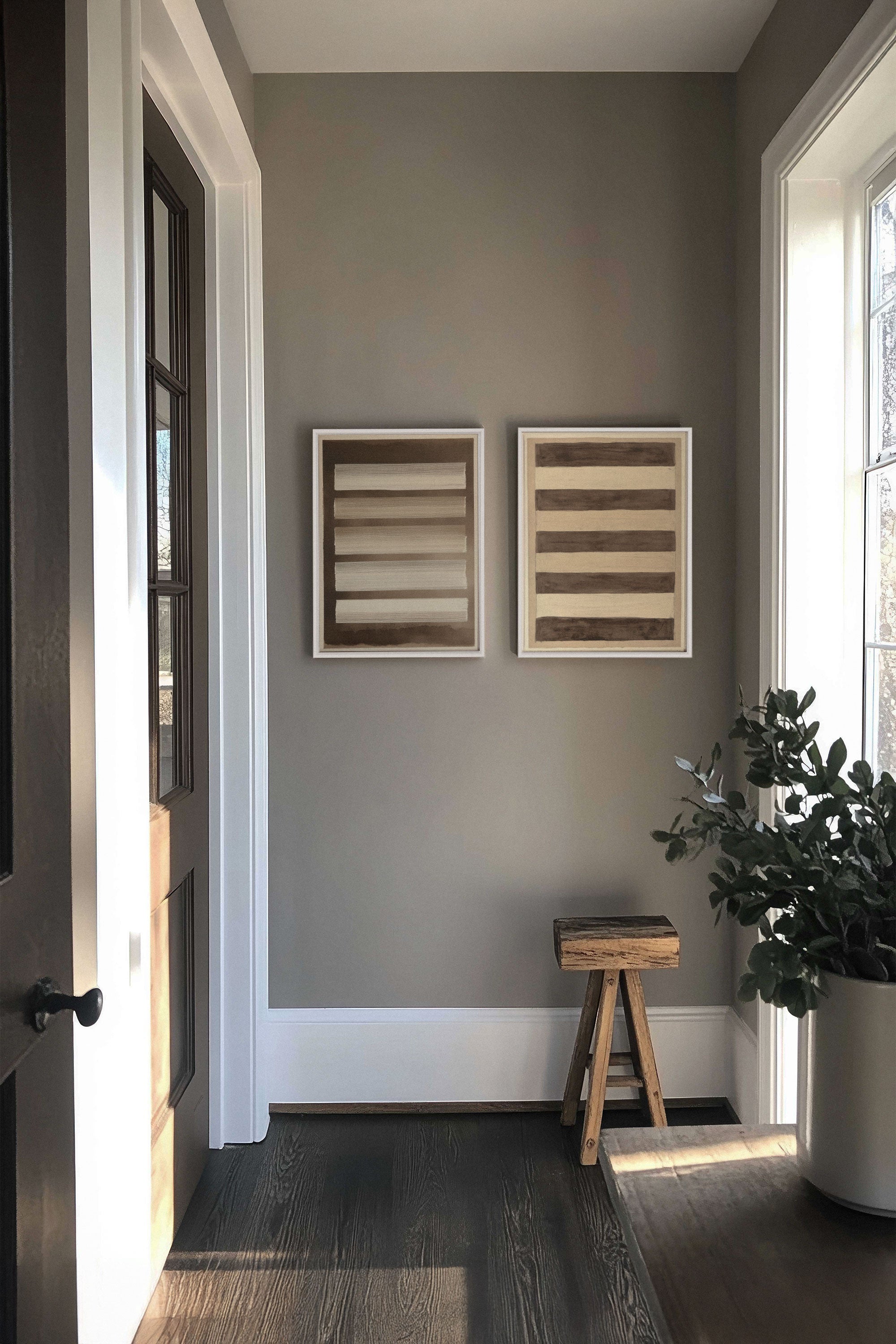 OLEKA CANVAS - SANDY LINES DUO, 2 Oeuvres sur toile étirée, encadré Blanc