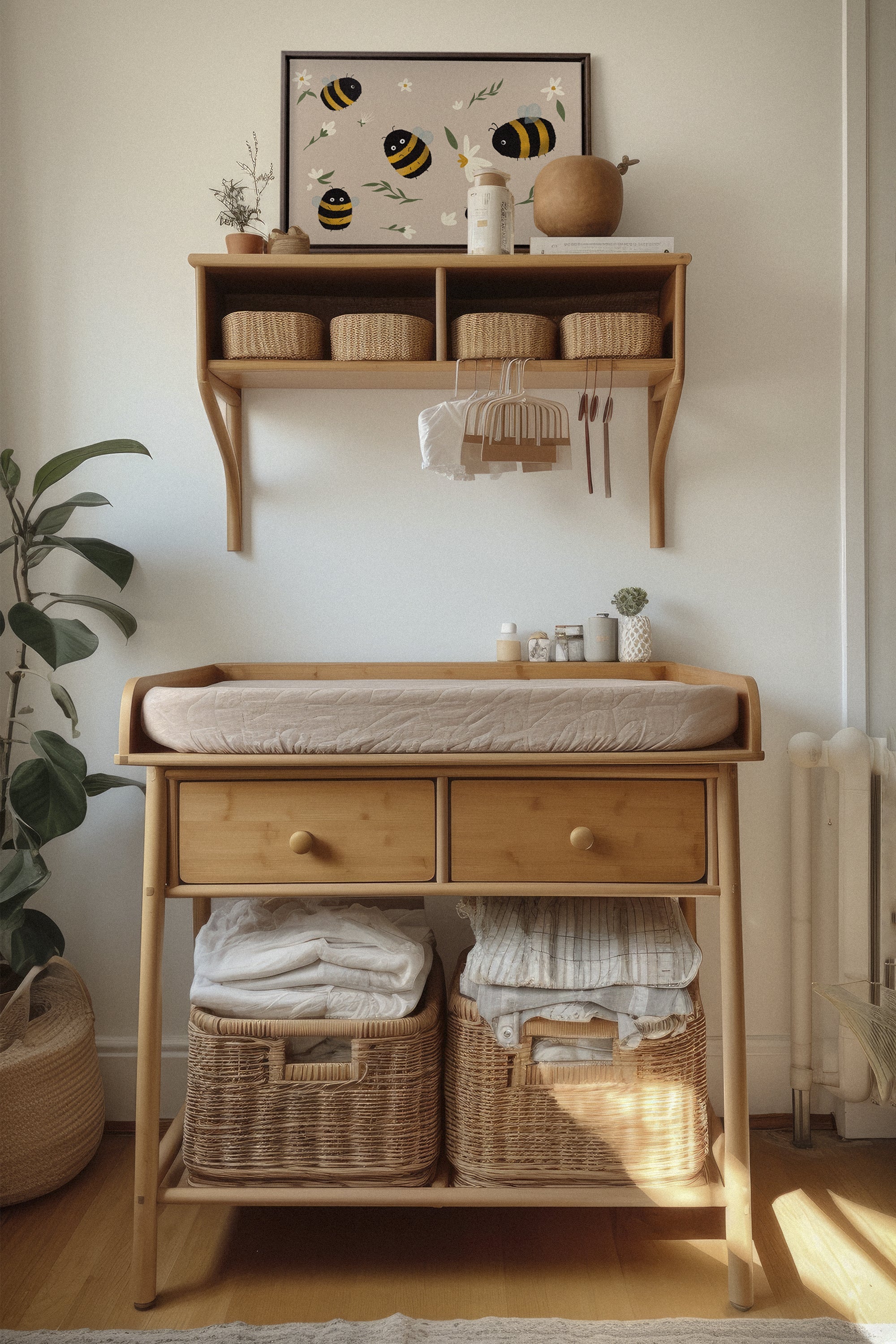 OLEKA CANVAS - ABEILLES, Oeuvre sur toile étirée, encadré Brun Noyer