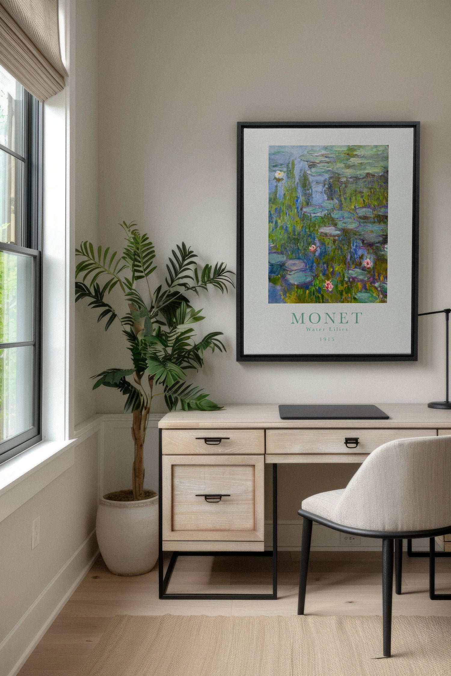 OLEKA CANVAS - WATER LILIES, Oeuvre sur toile étirée, encadré Noir