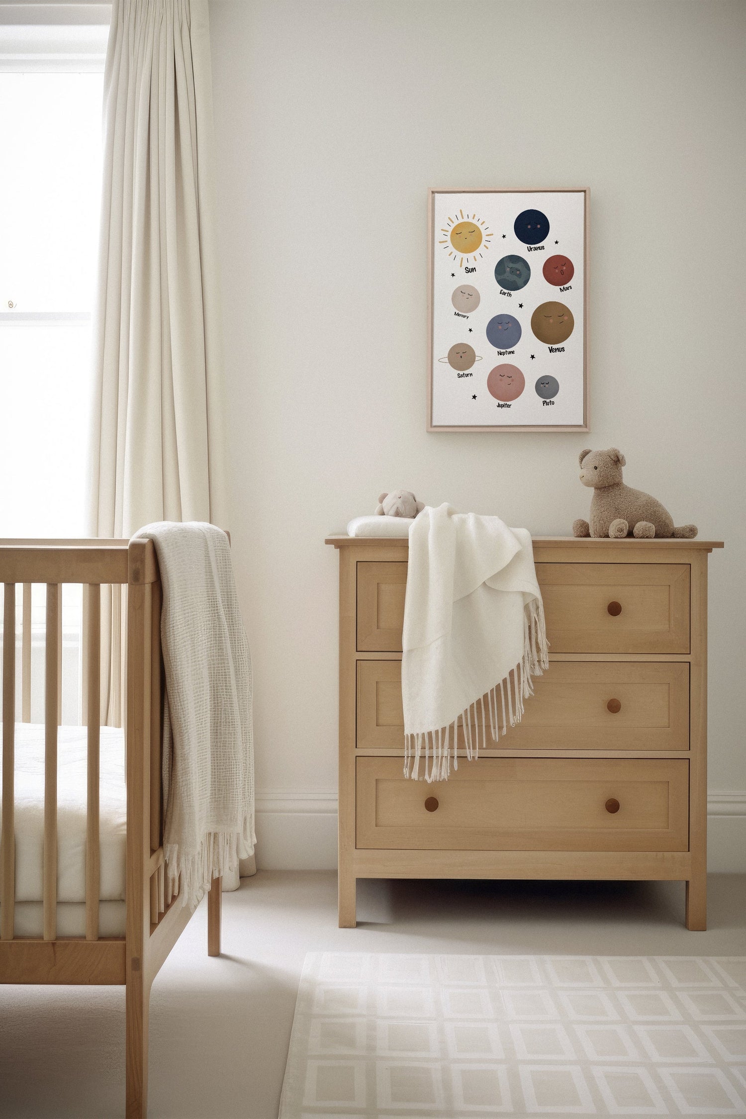 OLEKA CANVAS - PLANÈTES, Oeuvre sur toile étirée, encadré Naturel Clair