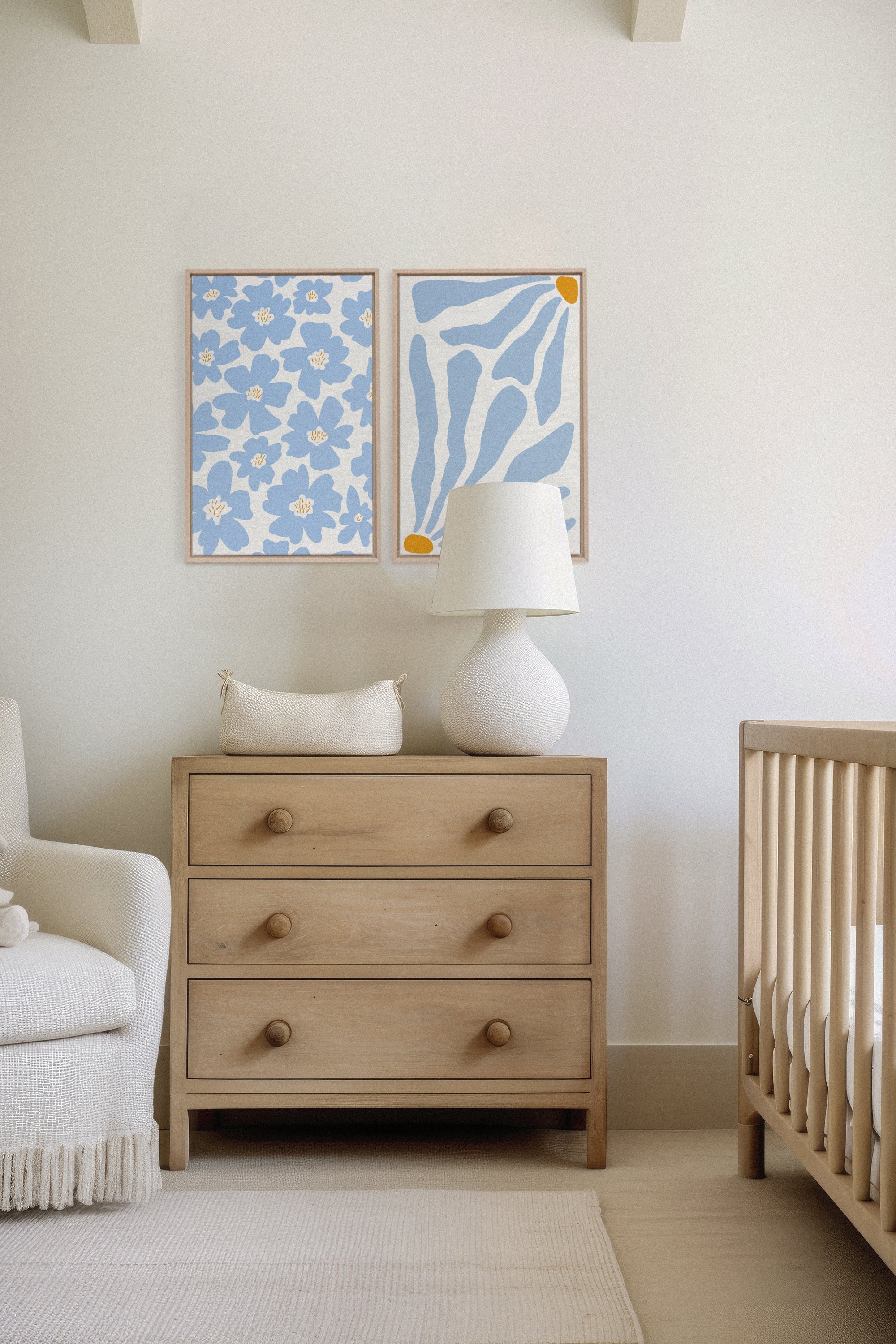 OLEKA CANVAS - FANTAISIE BOTANIQUE, 2 Oeuvres sur toile étirée, encadré Naturel Clair