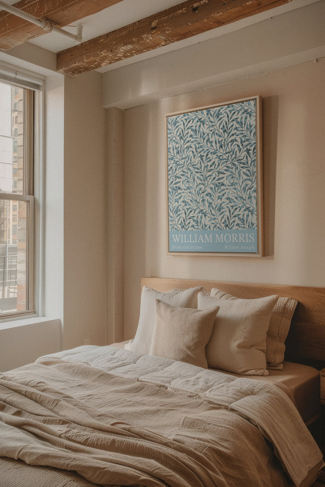 OLEKA CANVAS - BLEU MORRIS, Oeuvre sur toile étirée, encadré Naturel Clair