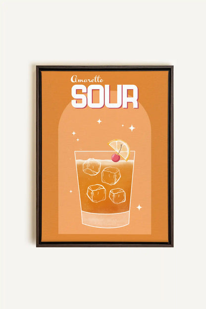 AMARETTO SOUR, Oeuvre sur toile étirée, encadré Brun Noyer