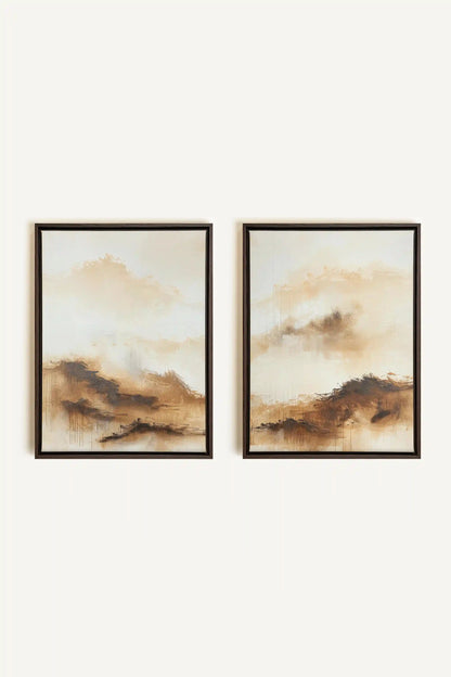 AMBER WAVES DUO, 2 Oeuvres sur toile étirée, encadré Brun Noyer
