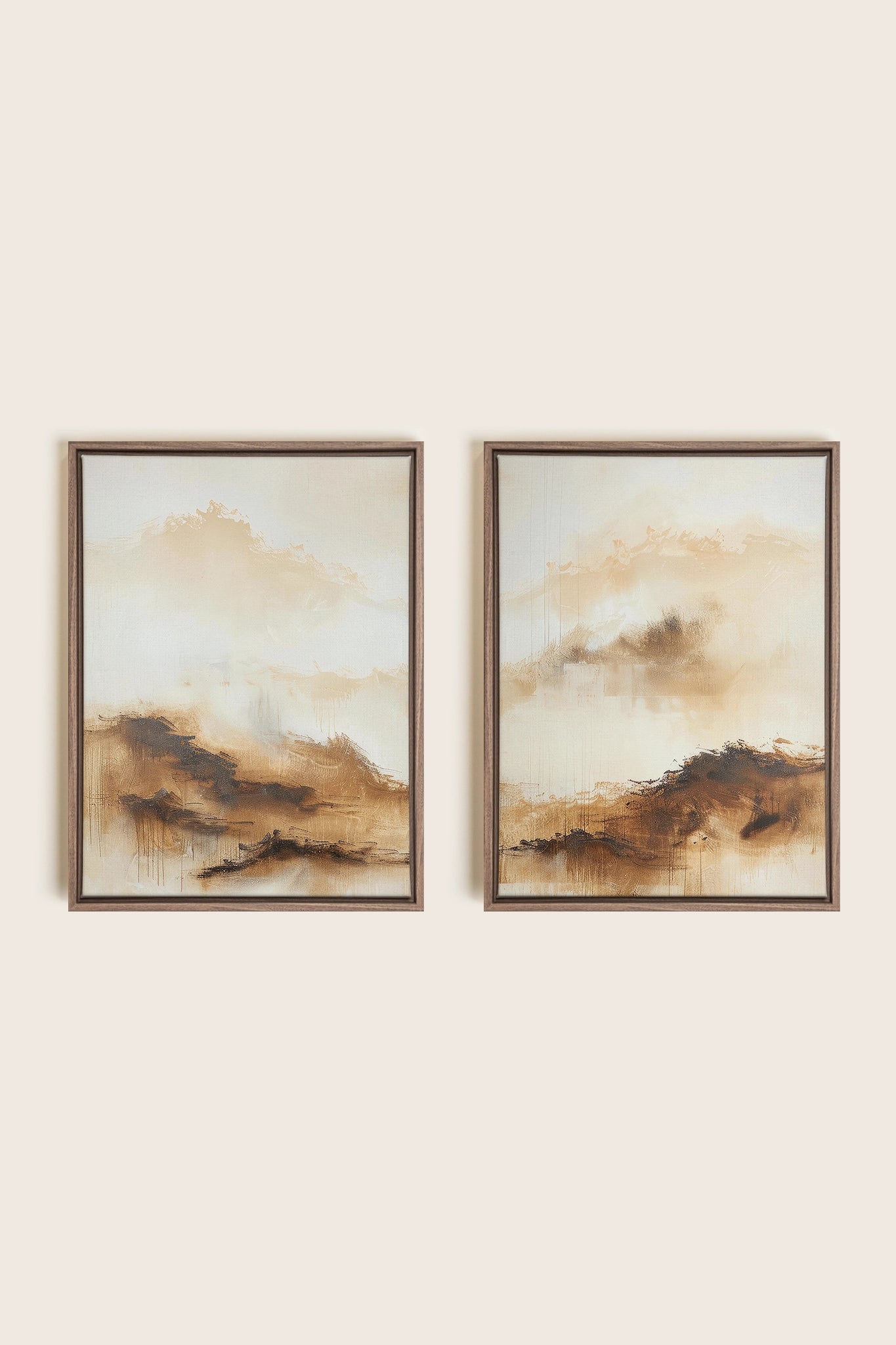 AMBER WAVES DUO, 2 Oeuvres sur toile étirée, encadré Brun Chêne