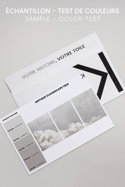 OLEKA CANVAS - ANTIQUE CLOUDSCAPE TRIO, 3 Oeuvres sur toile étirée, encadré Brun Noyer