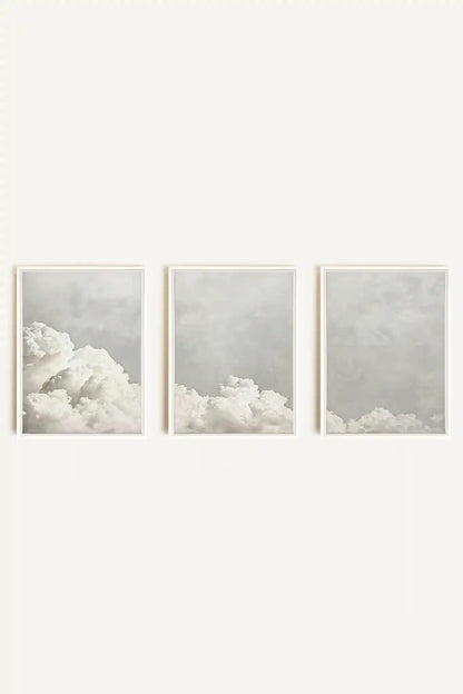 ANTIQUE CLOUDSCAPE TRIO, 3 Oeuvres sur toile étirée, encadré Blanc
