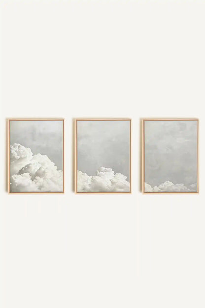 ANTIQUE CLOUDSCAPE TRIO, 3 Oeuvres sur toile étirée, encadré Naturel Clair