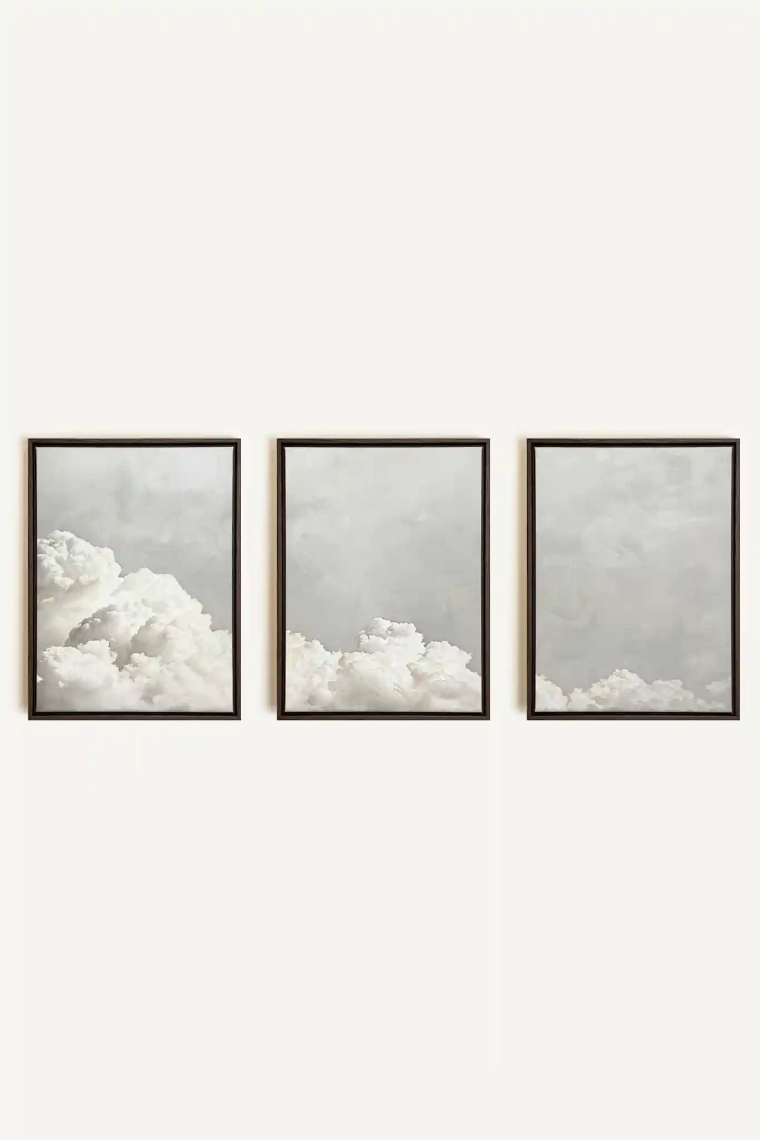 ANTIQUE CLOUDSCAPE TRIO, 3 Oeuvres sur toile étirée, encadré Brun Noyer