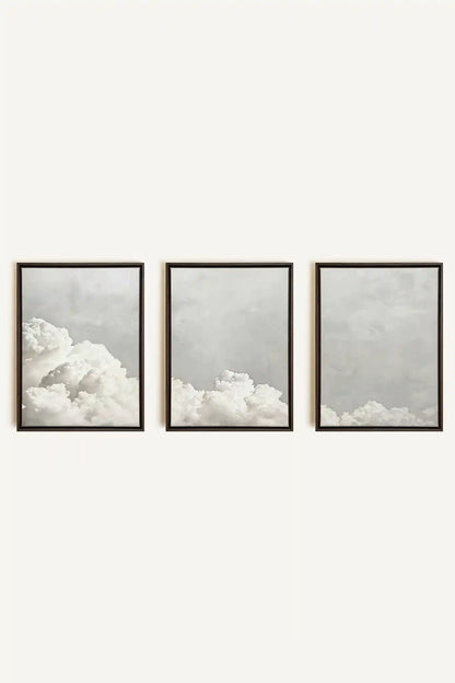 ANTIQUE CLOUDSCAPE TRIO, 3 Artworks on stretched canvas, framed in Walnut Brown