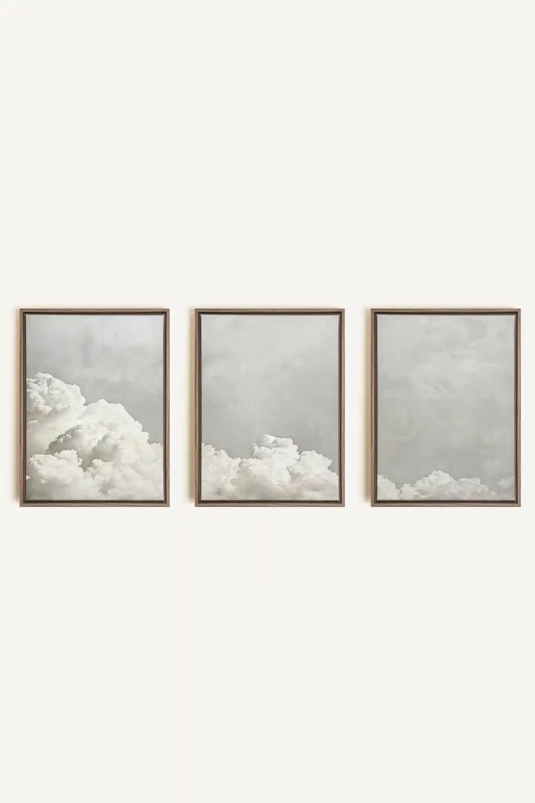 ANTIQUE CLOUDSCAPE TRIO, 3 Oeuvres sur toile étirée, encadré Brun Chêne