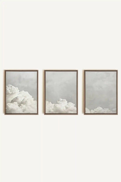 ANTIQUE CLOUDSCAPE TRIO, 3 Works on stretched canvas, framed in Brown Oak