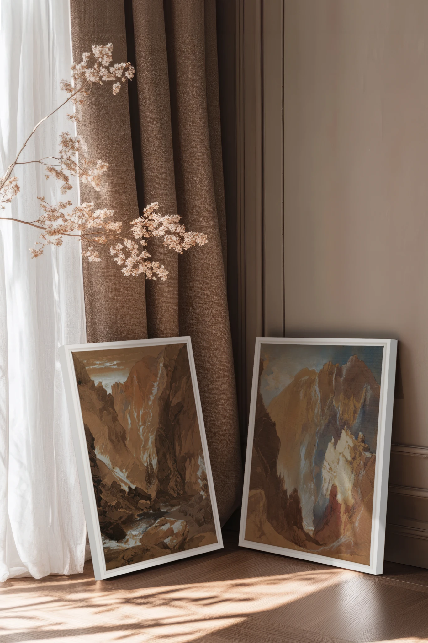 AMBER RIFT DUO, 2 Oeuvres sur toile étirée, encadré Blanc