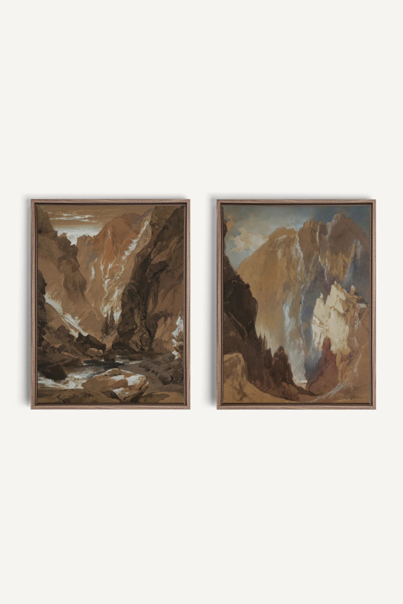AMBER RIFT DUO, 2 Works on stretched canvas, framed Oak Brown