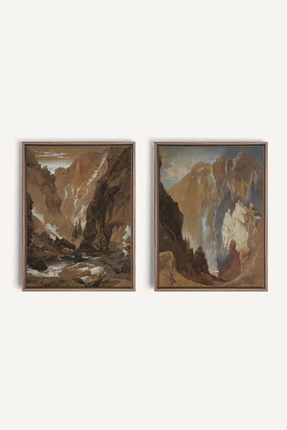 AMBER RIFT DUO, 2 Works on stretched canvas, framed Oak Brown