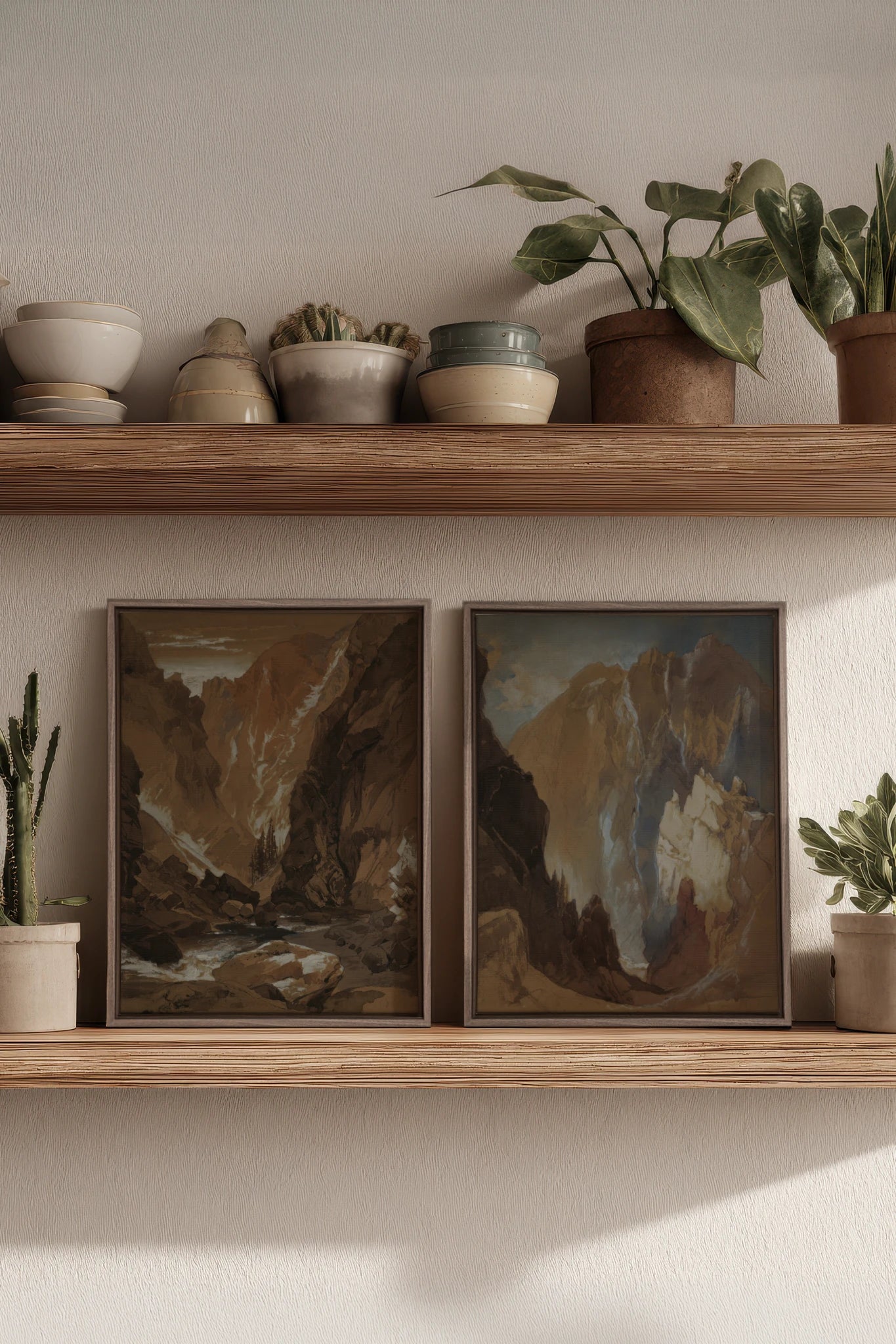 AMBER RIFT DUO, 2 Works on stretched canvas, framed Oak Brown