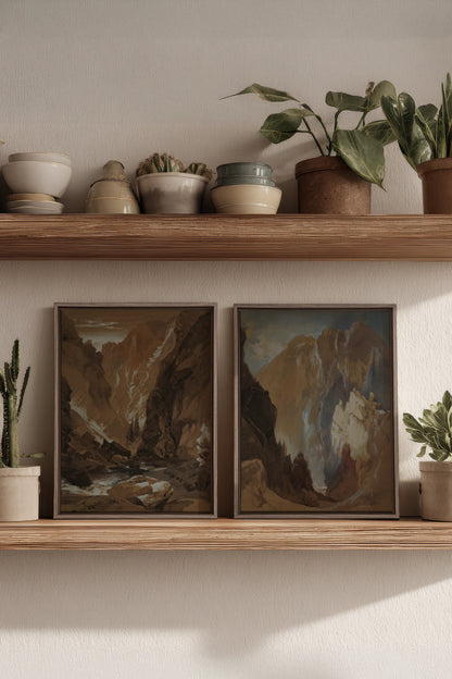 AMBER RIFT DUO, 2 Works on stretched canvas, framed Oak Brown